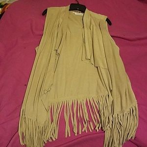 Suede fringe vest cardigan